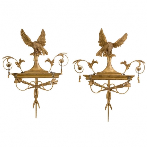 A Pair of George III Giltwood Two-Light Sconces